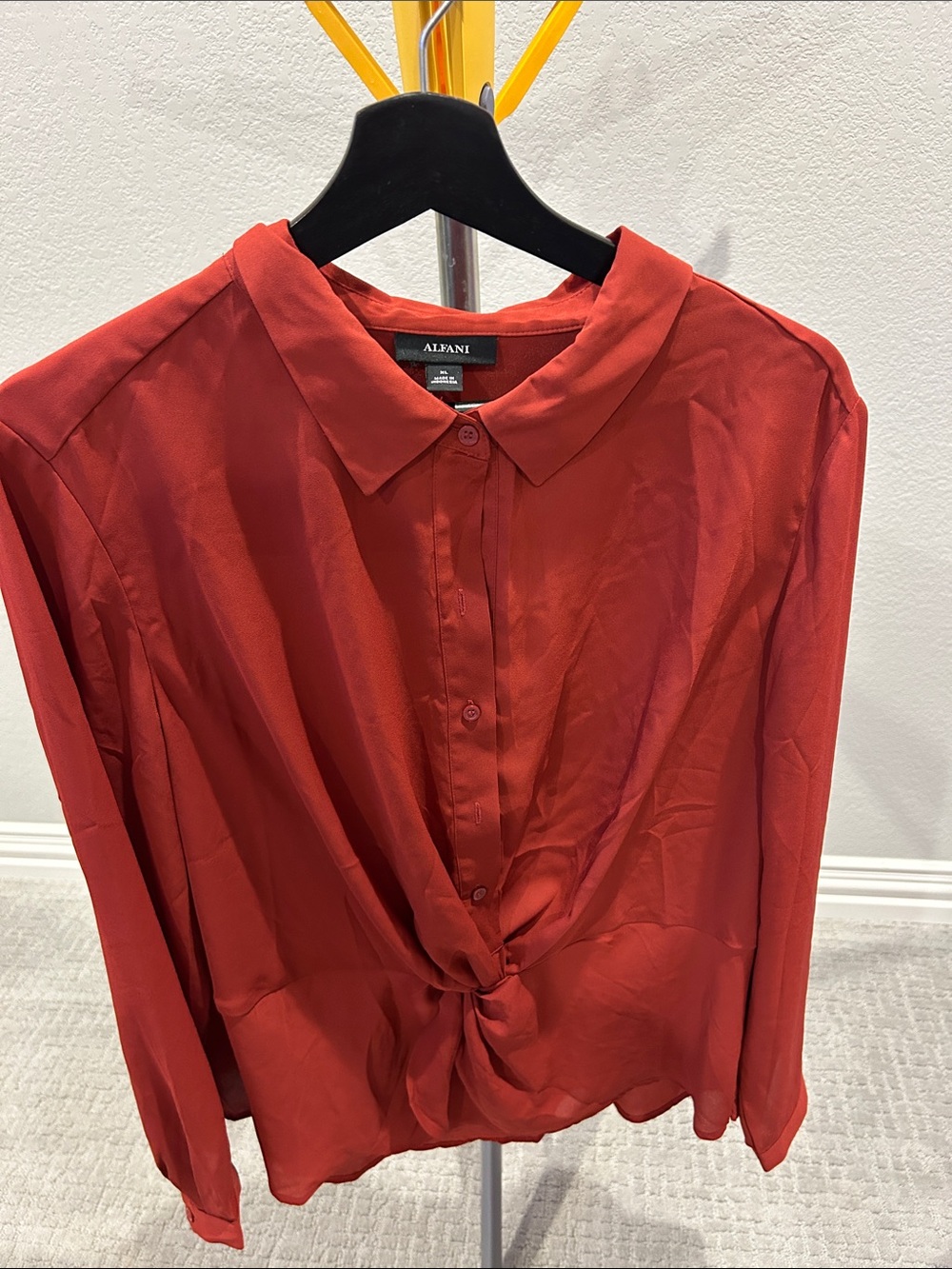 Alfani Red Twist-Front Button Down Blouse